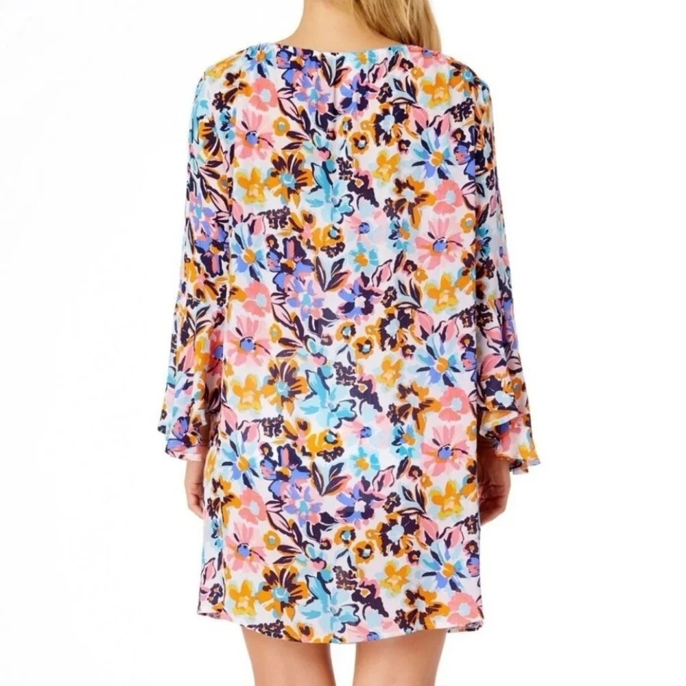 Anne Cole V-neck Front Tie Floral Swim Cover-up In Size XS